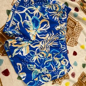 Columbia Blue and White Athletic Shorts with Tropical Print